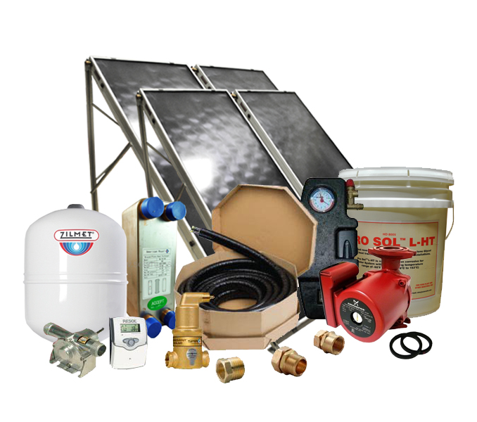 Solar Hot Water Retrofit Kit - 4  Flat Plat Collectors