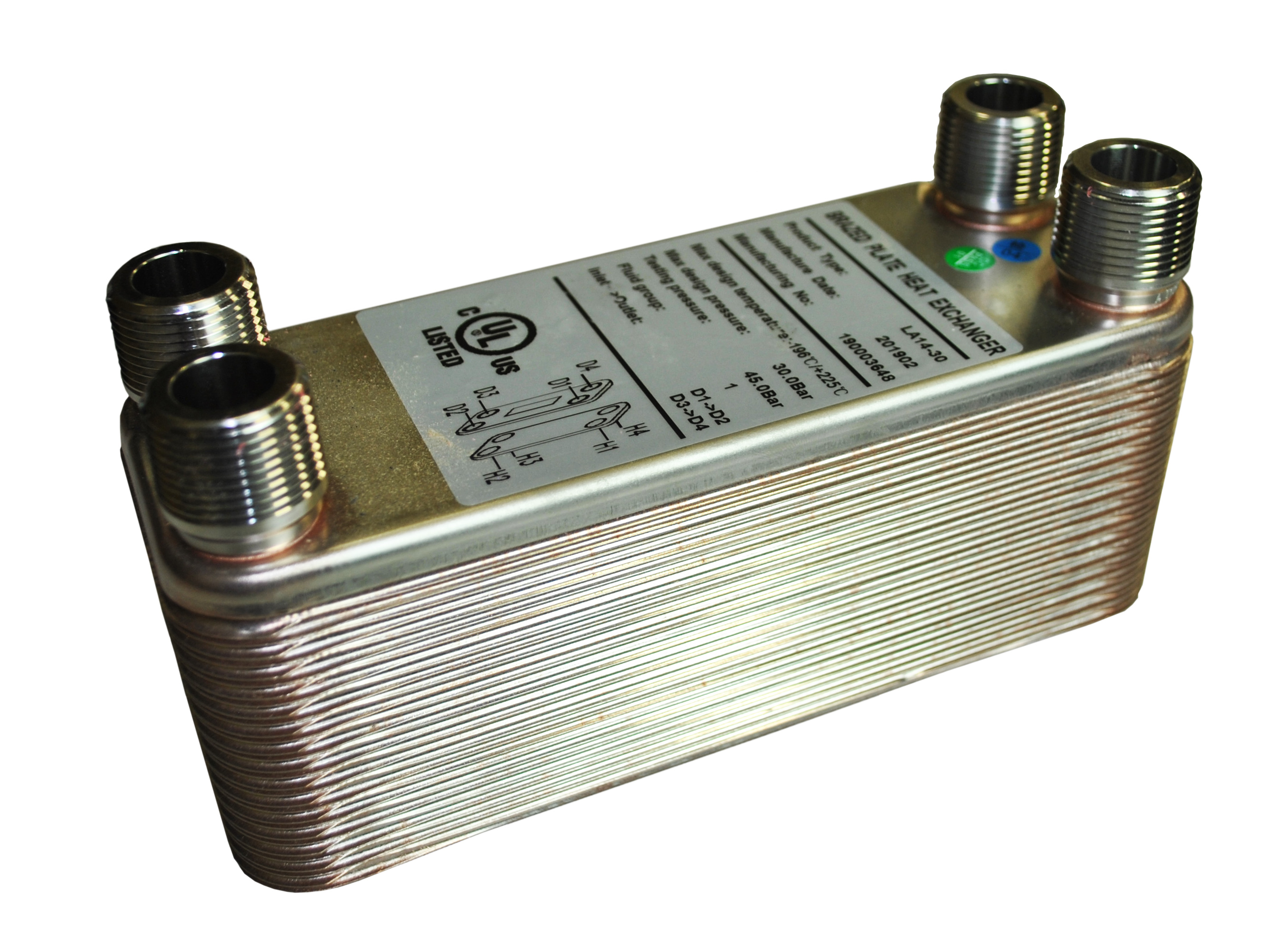 Solar Brazed Plate Heat Exchanger - 30 Plates 150K BTU 1" MPT - With Insulation Kit