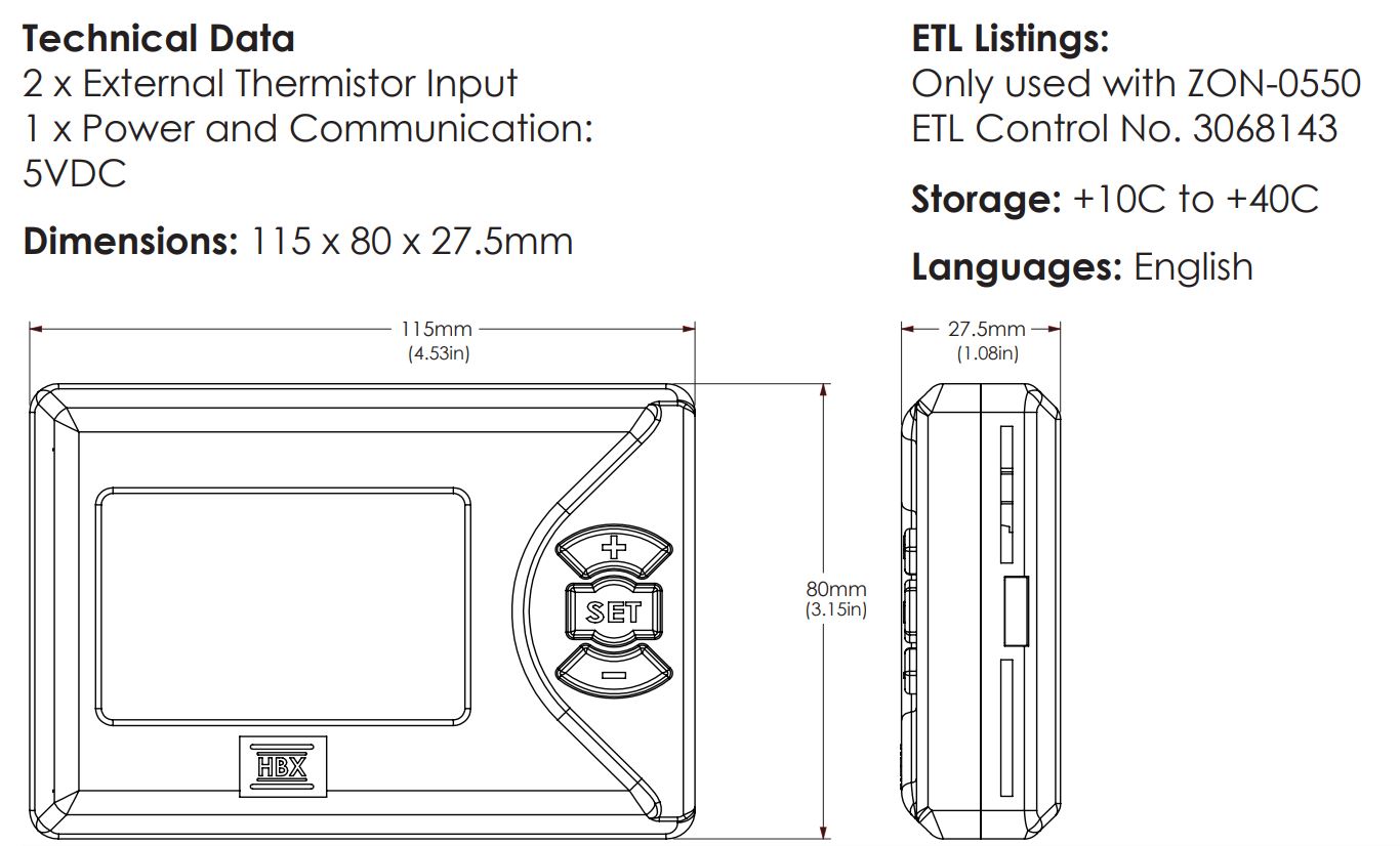 HBX THM-0300 Tech data and dimensions